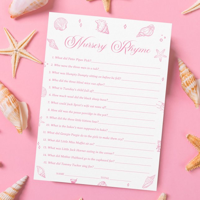 Pink Beach Coastal Baby Shower Nursery Rhyme Game Inbjudningar (Skapare uppladdad)