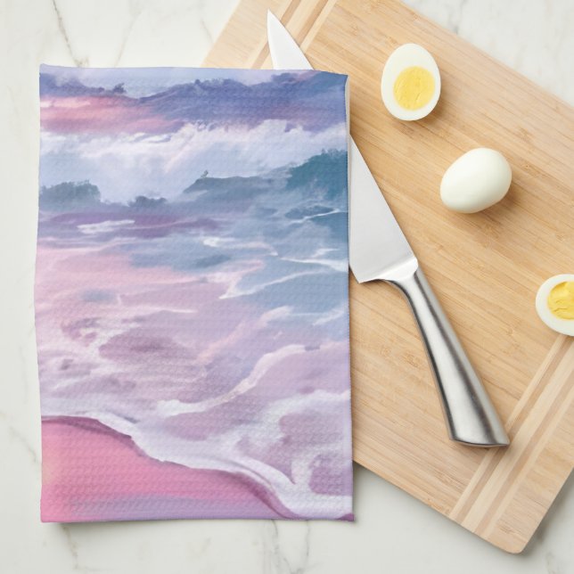 Pink Beach Ocean Shore Coastal Painting  Kökshandduk (Vikt i Fjärdedel)