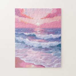 Pink Beach Ocean Shore Painted Pussel