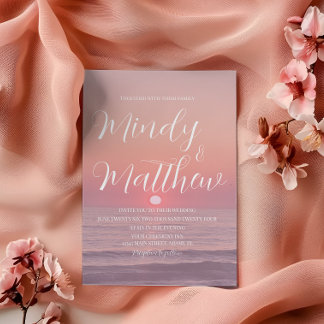 Pink Beach Sunset Destination Wedding Invitation Inbjudningar