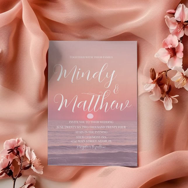 Pink Beach Sunset Destination Wedding Invitation Inbjudningar (Skapare uppladdad)