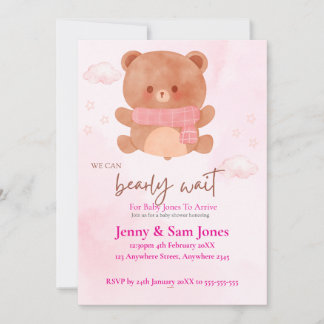 Pink Bear Baby Shower Invitation | Cute & Customis Inbjudningar