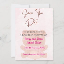 Pink Bear Baby Shower Save the Date Card | Cute &  Inbjudningar