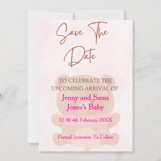 Pink Bear Baby Shower Save the Date Card | Cute &  Inbjudningar