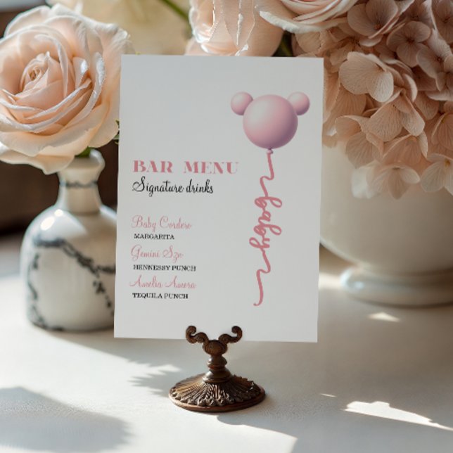 Pink Bear Balloon Signature Drinks Bar Menu Poster (Skapare uppladdad)