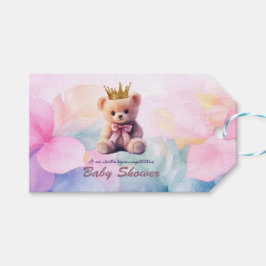 Pink Bear Gold Crown It's a Girl Presentetikett