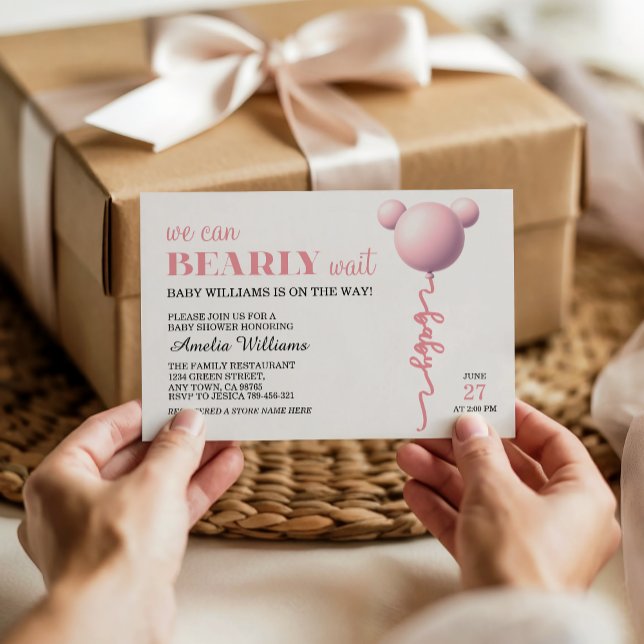 Pink Bearly Wait Baby Girl Balloon Shower Invite Inbjudningar (Skapare uppladdad)