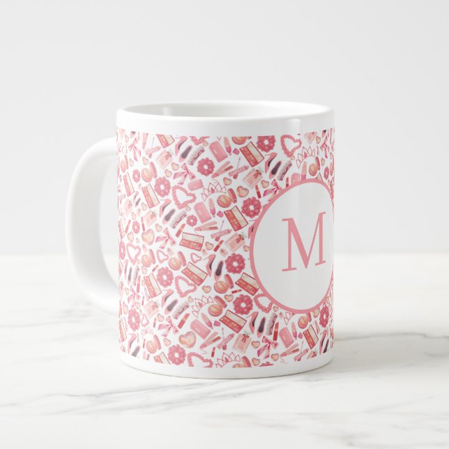 Pink Beauty & Makeup Seamless Pattern Girly  Jumbo Mugg (Framsida vänster)