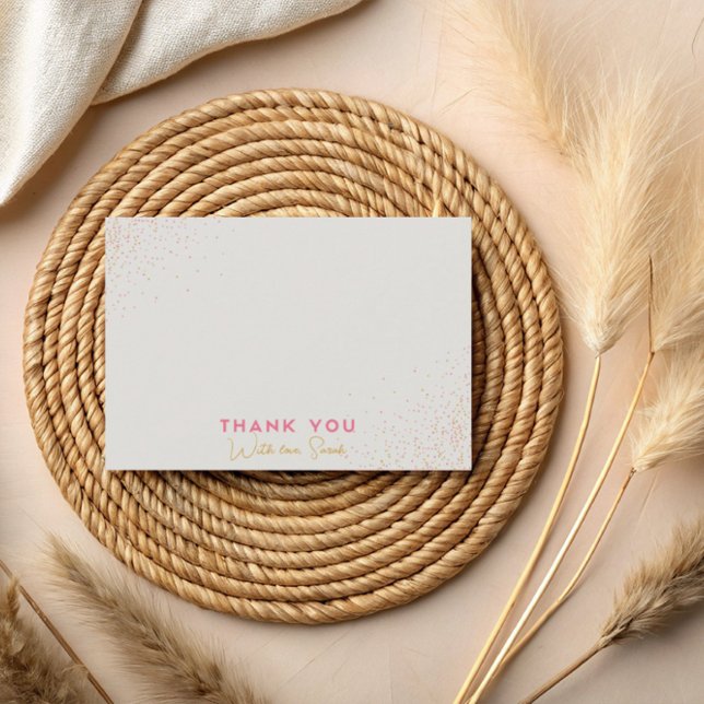 Pink Beige Minimalistic Classic Polka Dot Confetti Tack Kort (Skapare uppladdad)