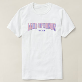 Pink + Beige Stripe Navy MAID OF HONOR  T Shirt
