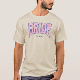 Pink + Beige Stripe Navy Varsity BRIDE T Shirt