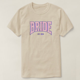 Pink + Beige Stripe Navy Varsity BRIDE T Shirt