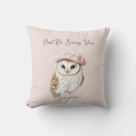 Pink Beret Brown White Owl Be Seeing You Kudde