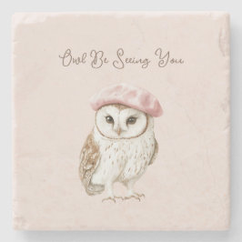 Pink Beret Brown White Owl Be Seeing You Stenunderlägg