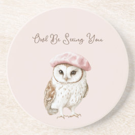 Pink Beret Brown White Owl Be Seeing You Underlägg