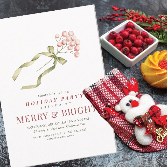 Pink Berries Corporate Christmas Office Council Inbjudningar (Pink Berries Corporate Christmas Office Council Invitation Elegant Christmas Charity Gala Family)