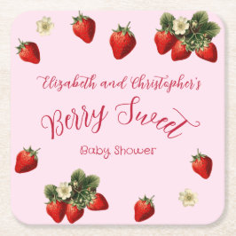 Pink Berry Sweet Red Strawberry Girl Baby Shower Underlägg Papper Kvadrat