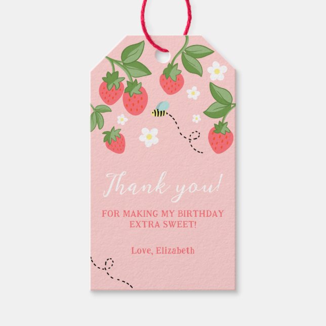 Pink Berry Sweet Strawberry Birthday Favor  Presentetikett (Framsidan)