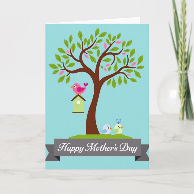 Pink Bird Mothers Day Message Card Kort (Framsida)