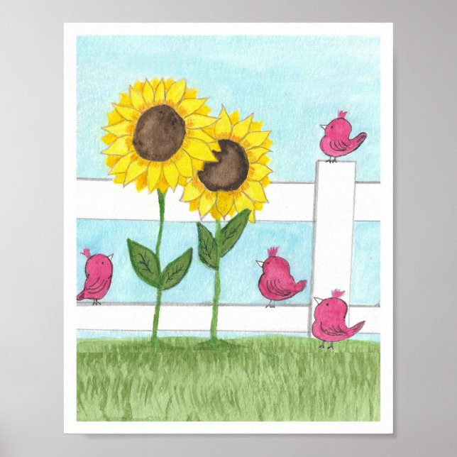 Pink Birds & Sunflowers Poster (Framsidan)
