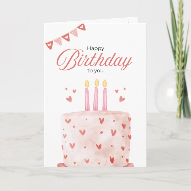Pink Birthday Cake Greeting Card Kort (Framsida)