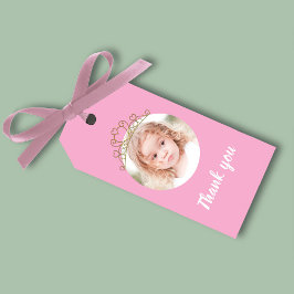 Pink Birthday Girl Princess Tiara Photo Presentetikett