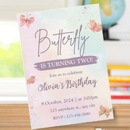 Pink Birthday Invitation Butterfly Inbjudningar