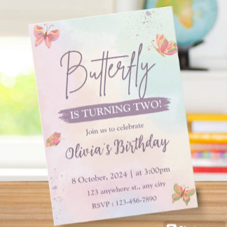 Pink Birthday Invitation Butterfly Inbjudningar