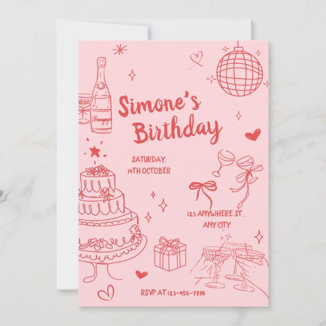 Pink Birthday Party Invite Inbjudningar (Framsida)
