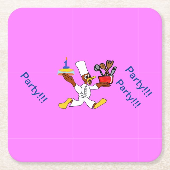 Pink Birthday Party  Underlägg Papper Kvadrat (Framsidan)