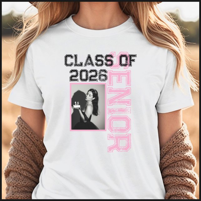 Pink & Black 1 Photo Class Of 2026 Graduate T Shirt (Skapare uppladdad)