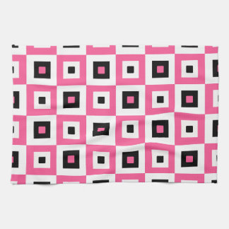 Pink Black and White Checkered Squares Pattern Kökshandduk