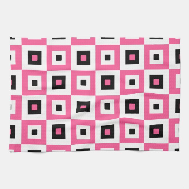 Pink Black and White Checkered Squares Pattern Kökshandduk (Horisontell)