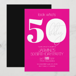 Pink Black And White Modern Elegant 50 Birthday  Inbjudningar