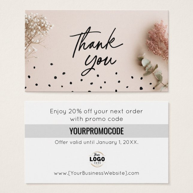 Pink Black Botanical Thank You Discount Cards Visitkort (Framsida & baksida)