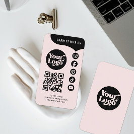 Pink Black Connect With Us QR Code 5 Social Media Visitkort