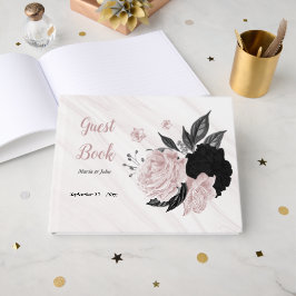 pink & black flowers gray botanical marble guest b gästböcker