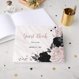 pink & black flowers gray botanical marble guest b gästböcker