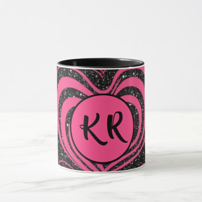 Pink Black Glam Abstract Heart Monogram Initials Mugg (Center)