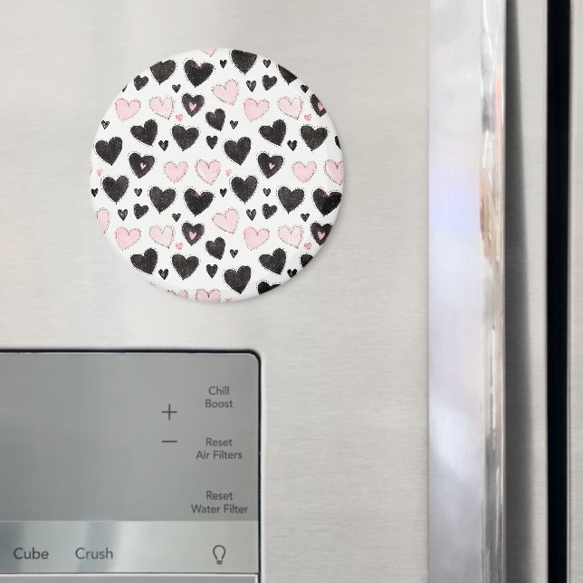 Pink Black Hearts födelsedag Magnet (In Situ (Fridge))