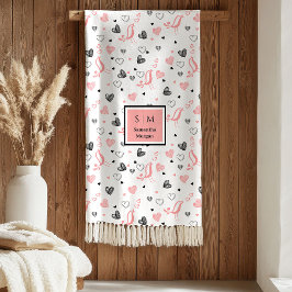 Pink Black Hearts Sweet I Love You Wedding Gift   Fleecefilt