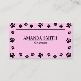 Pink & Black Paw Prints Dog Groomer Business Card Visitkort