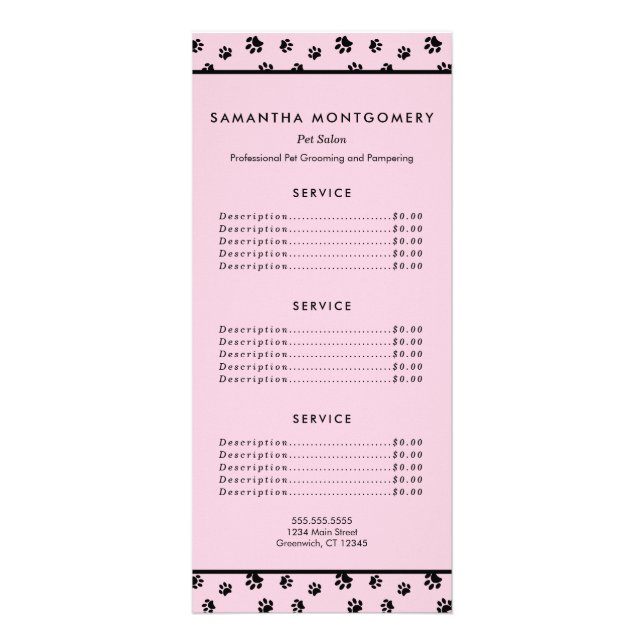 Pink Black Paws Professional Pet Sitter Services Reklamkort (Framsidan)