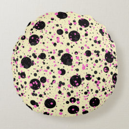 Pink & Black Polka Dot Glam Pattern Rund Kudde