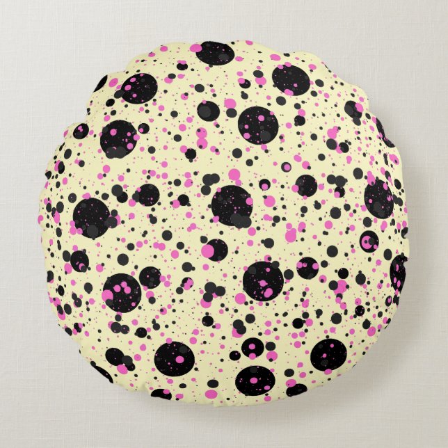 Pink & Black Polka Dot Glam Pattern Rund Kudde (Framsidan)