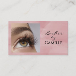 Pink Black Script Photo Lashes Business Card Visitkort