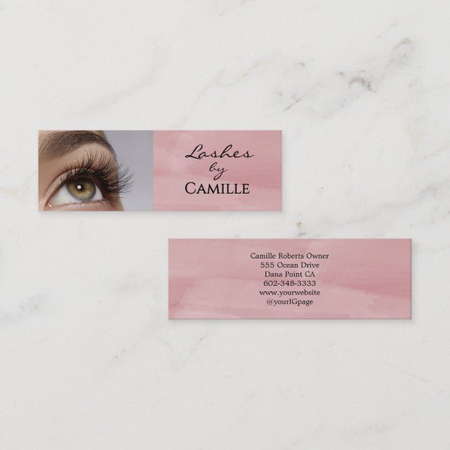 Pink Black Script Photo Lashes Mini Business Card Mini Visitkort (Fram/baksida)