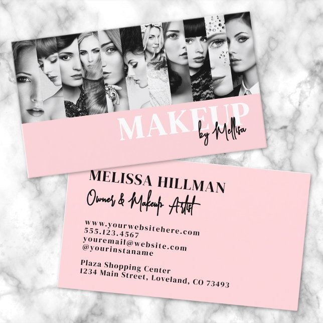 Pink Black Script Photo Makeup Visitkort (Pink Black Script Photo Makeup Business Card)