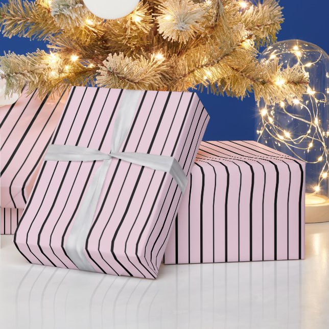 Pink & Black Stripes Gift Wrapping Paper Presentpapper (Helgdagar)