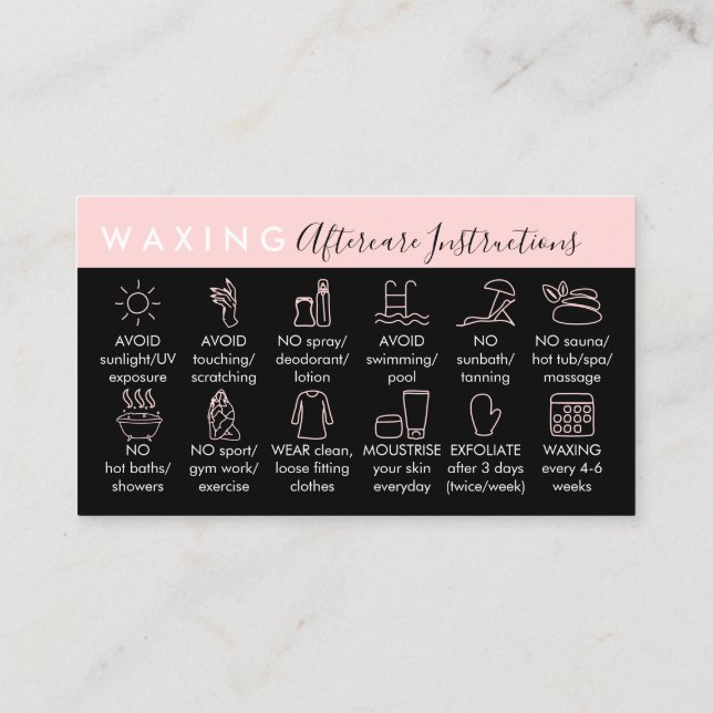 Pink Black Vaxning eftervård tolv tips Visitkort (Baksida)